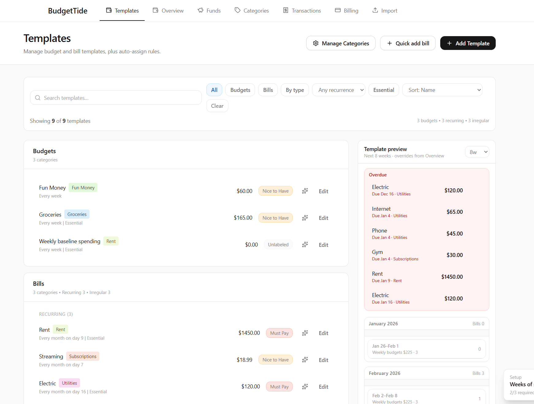 BudgetTide demo preview